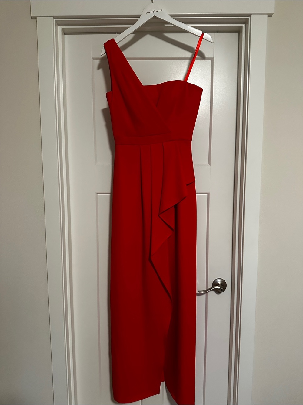 BCBGMaxAzria Red One-Shoulder Draped Evening Gown